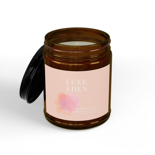 Quiet Blush Soy Candle (9 oz) – Romantic Floral & Soft Woods Valentine Candle | Luxe Eden