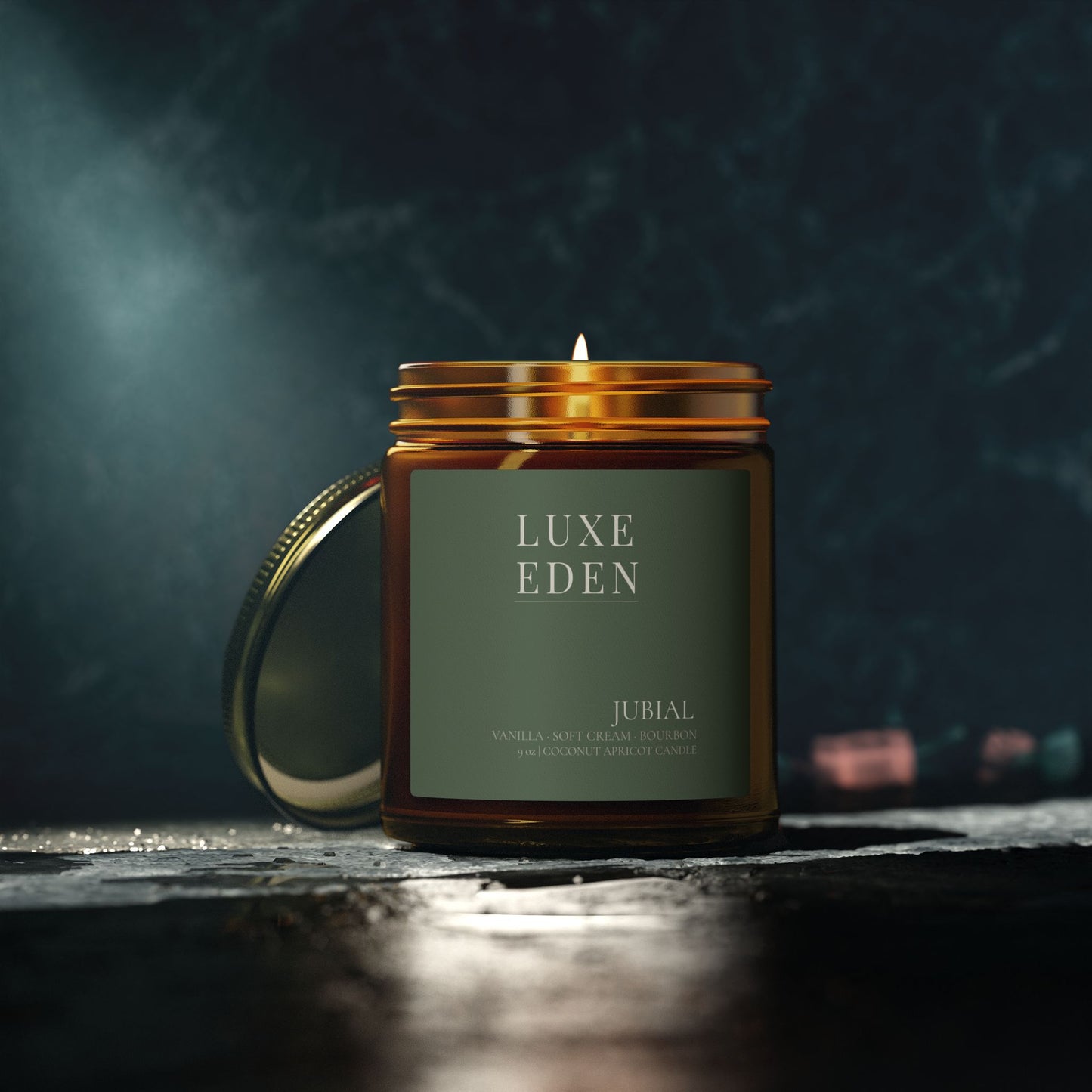 JUBIAL – Vanilla Bourbon Coconut Apricot Candle | Luxe Eden (9 oz)