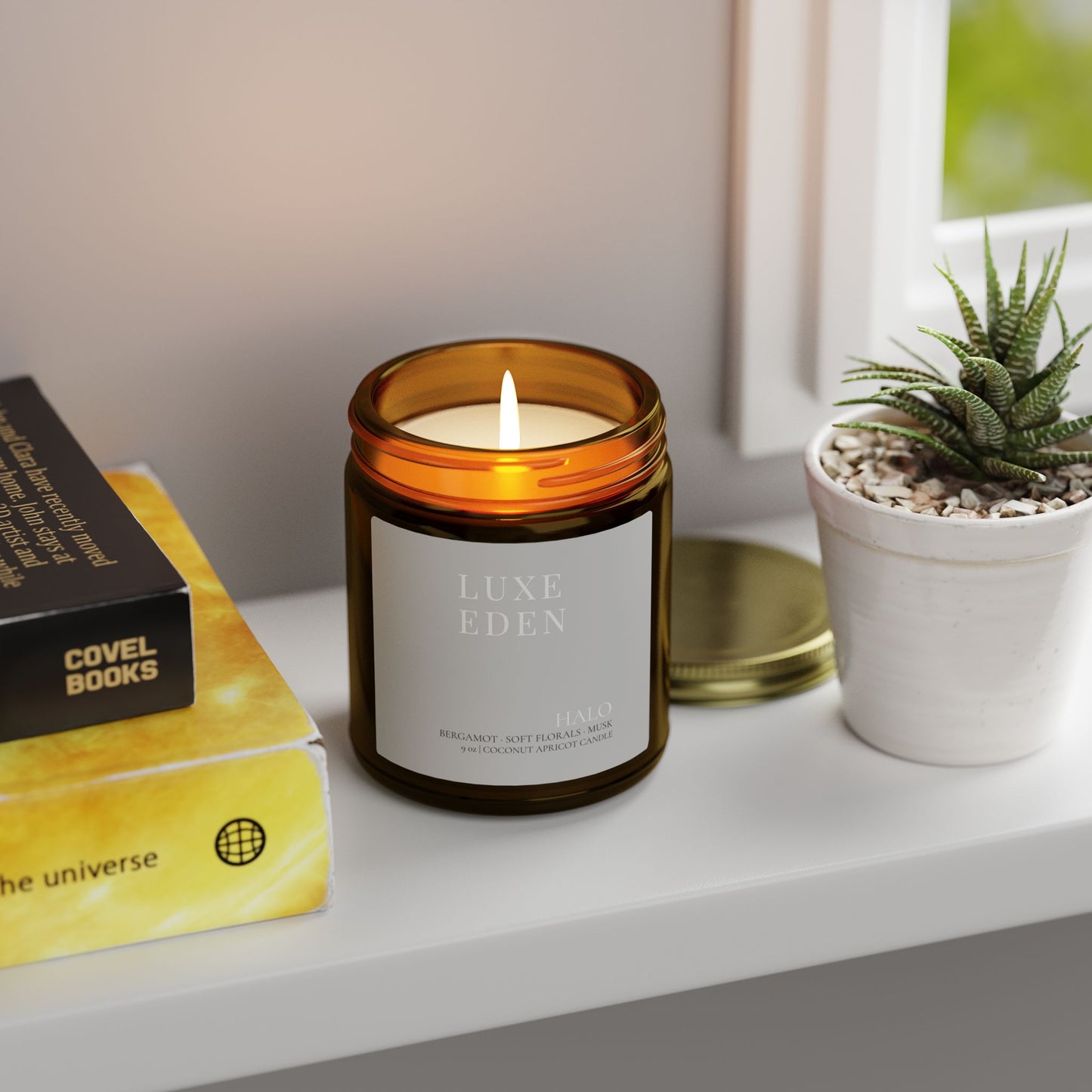 HALO Signature Coconut Apricot Candle | Bergamot, Soft Florals & Musk | Luxe Eden (9 oz)